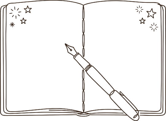 An open notebook with a fountain pen resting across the pages